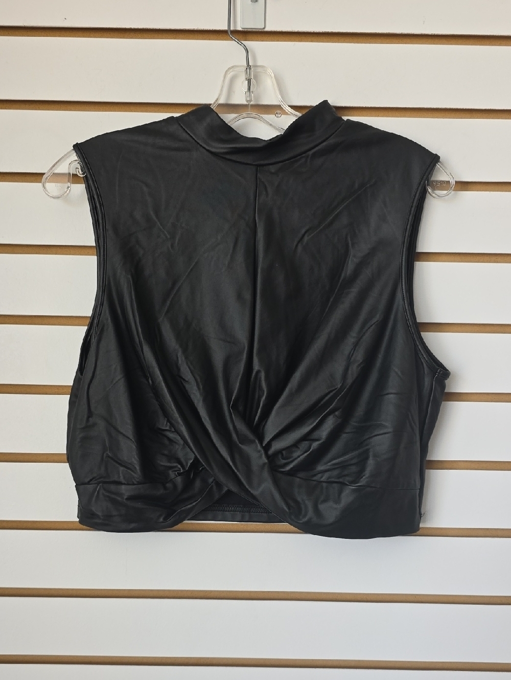 Faux Leather Crop Top Front Twist Mock Neck 1x